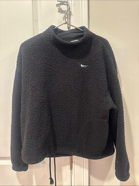 Nike Black Sherpa Mock Neck Pullover with White Swoosh